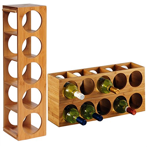 WOLTU RG9260br Bambus Weinregal Weinflaschenregal für 5 Flaschen Wein Stapelbar - 2