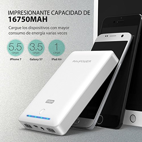 RAVPower Bater as Externas 16750mAh Dual USB 5V 2 1A 2 4A iSmart Power Bank para iPhone 7 iPad Smartphone Tablet Samsung Android 1X bolsita de viaje - Blanco RAVPower Bater as Externas 16750mAh Dual USB 5V 2 1A 2 4A iSmart Power Bank para iPhone 7 iPad Smartphone Tablet Samsung Android 1X bolsita de viaje - Blanco