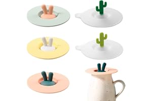 SoundZero 5 piezas Tapas de silicona para tazas de cristal, Tapas de Silicona de Grado Alimenticio Antipolvo Tapa de la Taza de Vidrio Cubierta Taza Antipolvo Selle Tapa Taza Té Sello(cactus