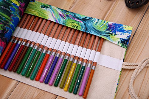 niceEshop(TM) Handgefertigt Leinwand Ölmalerei Muster Stifterolle für 72 Farbstift Bleistift - 5