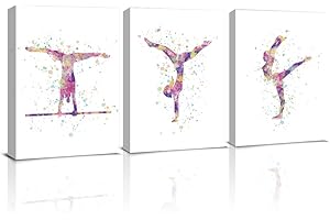 KAIRNE Lot de 3 impressions sur toile encadrées pour chambre de fille - Décoration murale - 20,3 x 25,4 cm - Impression d'art abstrait colorée pour salle de sport - Prêtes à accrocher