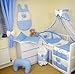 STUNNING 16 PCS BABY BEDDING SET (AVAILABLE IN 15 COLOURS AND 2 SIZES - for COT or COTBED) (to fit cotbed with mattress size 140x70, Checkered blue / white)