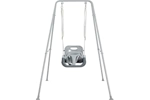 FUNLIO 3-in-1 Toddler Swing Set with 4 Sandbags, Kids Swing Set for Backyard, Indoor/Outdoor Baby Swing with Foldable Metal Stand, Clear Instructions, Easy to Assemble & Store, Grey