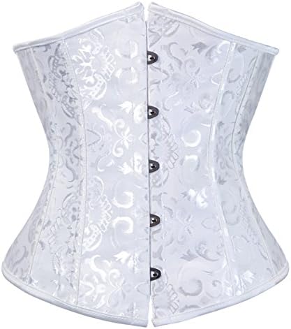 Black White Red Lace up Boned Floral Pattern Brocade Underbust Corset Waist Cincher plus size 8-24 (3XL-UK-18, white)