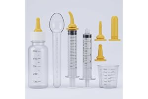 Puppy Feeding Bottles & Newborn Pet Nursing Kit, Complete Feeding Set with Milk Bottles for Kittens, Puppies & Small Animals - Ideal Newborn Care Gift (Angled nipple)