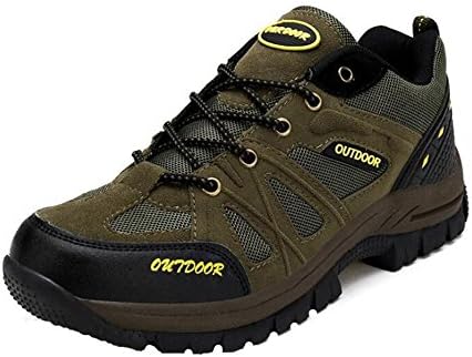 Coolgoing Autumn and winter men camping climbing outdoor sports shoes breathable suede + Lycra mesh cloth and anti-skid wear-resistant outsole hiking shoes , army green , 42