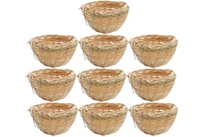 BROLEO 10 nidi per uccelli da 10,2 cm, per canarini, gabbie in bambù, nido per uccelli in paglia intrecciata a mano, per allevamento