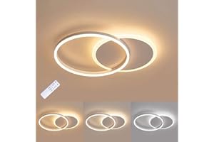 MOUNM Plafoniera LED Soffitto Dimmerabile 3000K-6000K, Lampadario Soggiorno, 36W 3600lm Alluminio, Camera da Letto con Telecomando, Salone da Due Cerchi