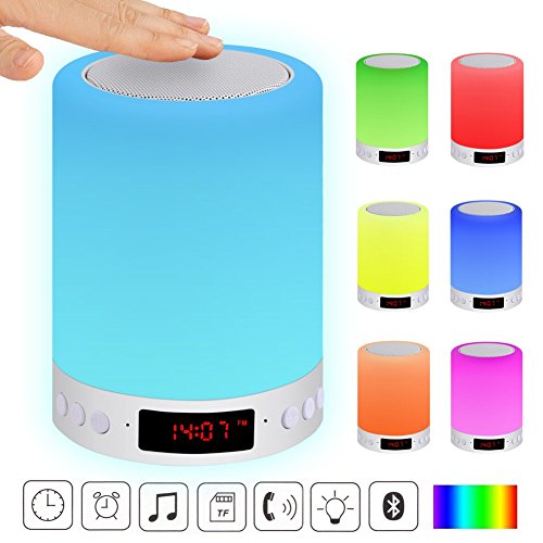 Preisvergleich Produktbild Lautsprecher Lampe ACRATO Musik Nachtlichtlampe Tischlampe mit Wecker, Dimmbar und Farbwechsel für Schlafzimmer Schlafhilfe Tischdeko