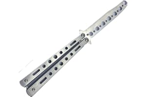 LERKELY HDDH Couteau Papillon, entraîneur de Couteau Papillon, Épées De Pratique Darts Martiaux en Acier Inoxydable,Lame Non Aiguisée 100% Sûre pour La Pratique des Tours De Retournement (argent)