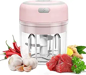 IDENSIC Electric Mini Garlic Chopper Mixer, Portable Mini Chopper with USB Charging, Powerful Small Food Processor Garlic Masher Blender For Spice Meat Vegetable Nuts, Multicolour (250ML CHOPPER)