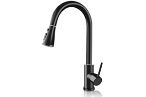Yabumak Kitchen Sink Taps with Pull Out Sprayer 360° Swivel Kitchen Mixer Tap Kitchen Faucet Single Handle Single Lever High Arc with 2 Modes Spray (Black)