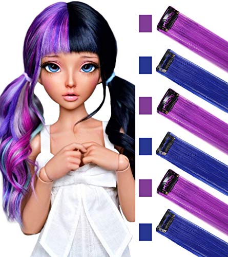 MQY Multi Color Peluca Piezas para Niñas y Muñecas Clip In / On Extensiones de Cabello de Color (Azul Morado)