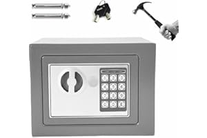 VICKYHOME Petite boîte à clés murale verrouillable - Coffre-fort électronique numérique pour adultes - 2 verrous à clé et mot de passe numérique - Gris - Capacité : 23 x 17 x 17 cm