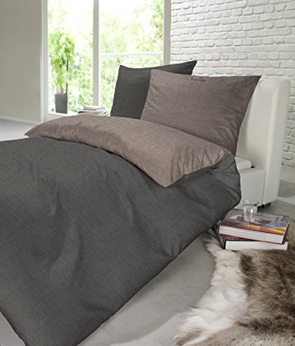Schiesser Renforcé Bettwäsche Doubleface silber – anthra / 2-teilig / 100% Baumwolle / versch. Größen erhältlich, Größe:135 x 200 cm + 80 x 80 cm - 2