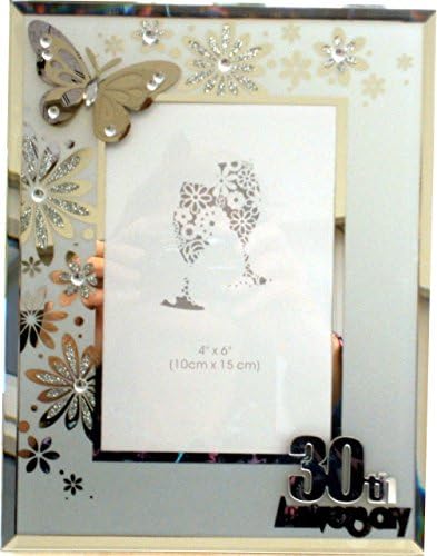 30th Anniversary Gift Mirrored Glass Photo Frame with 3D Butterfly design (SH0057)
