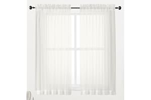 Chyhomenyc Elfenbeinfarbene transparente Fenstervorhänge, 114 cm, lichtfilternde, solide Voile-Vorhänge für kleine Fenster/Wohnzimmer/Schlafzimmer, Stangentasche, 106 x 114 cm (B x L)