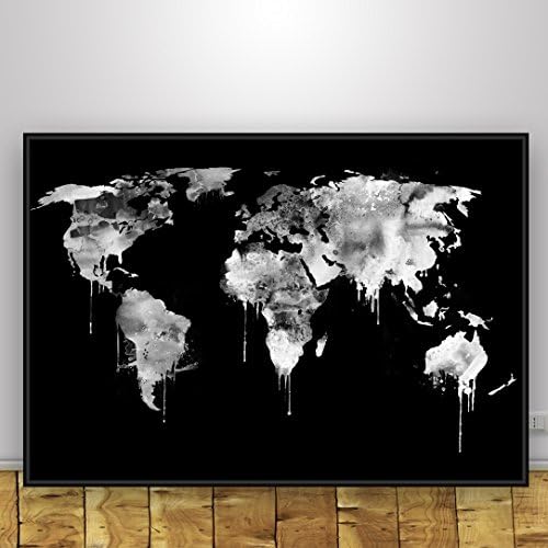 Black and White World Map Unique Design Poster Print Traveler, Geography art, Modern Large Earth Atlas Graphic, Unframed print