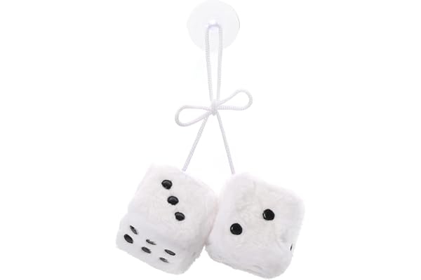 Dés en Fourrure à Suspendre pour Voiture Suspendue Doux Dés Ornement avec Ventouse Décoration Suspendu des Points pour Intérieur de Voiture Bureau à Domicile, Blanc