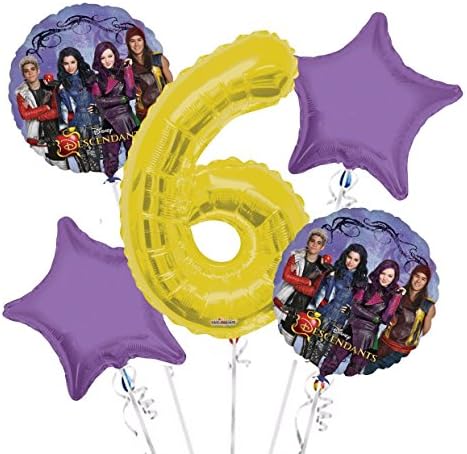 Descendants Balloon Bouquet 6th Birthday 5 pk - Party Supplies