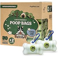 Pogi's Poop Bags - Bolsas para excremento de Perro - 50 Rollos (750 Bolsas) + 2 Dispensadores - Grandes, Biodegradables, Perfumadas, Herméticas
