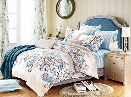 155×220 cm Bettwäsche mit 1 Kissenbezug 80×80 Renforcé Bettwäscheset Bettbezüge 100% Baumwolle Bettwäschegarnituren Reißverschluss Diamond Collection Bordure blau hellblau creme ecru braun - 2