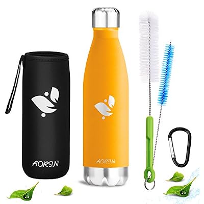 Aorin 500ml-17oz&-750ml-24oz Double Wall Vacuum isolé bouteille d'eau en acier inoxydable pour garder vos boissons chaudes et froides Parfait pour les sports de plein air de vélo de montagne de camping.(orange, 500ml-17oz)