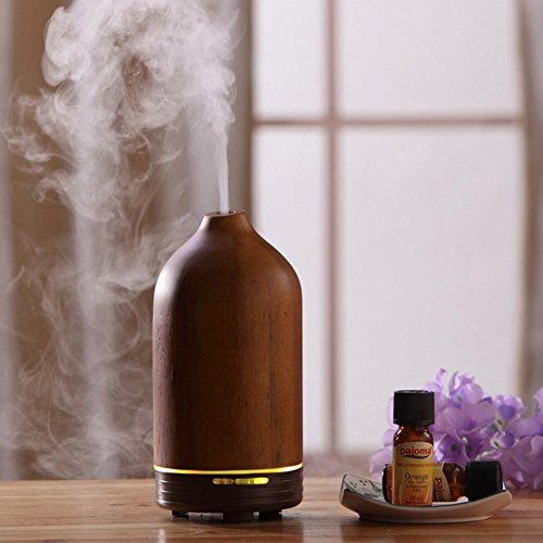 Joly Joy Aroma Diffuser für ätherische Öle Aromatherapy Ultraschallvernebler 100ml mit Kaltnebel aus Holz (Braun Holz) - 5