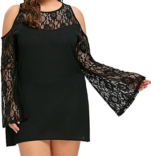 Womens Long Sleeve Dress,Girl Plus Size Lace Chiffon Patchwork Strapless Crop Pullover Shirt Blouse T-Shirt For Ladies Moonuy Fashion Casual Spring Autumn Summer Elegant Jumper (XXXL, Black)