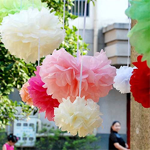 Veewon Seidenpapier Blumen – Set von 6 Mix Größe Garlands Pom Poms für Hochzeit Geburtstag Party, Bachelorette Party Kit, Baby-Dusche und Heimdekorationen (White & Rosa) - 3