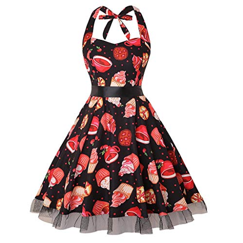 WUDUBE Robe de Cocktail,Version3.0 Vintage 1950's Audrey Hepburn pin-up Robe de soirée, Style Halter années 50 à Pois