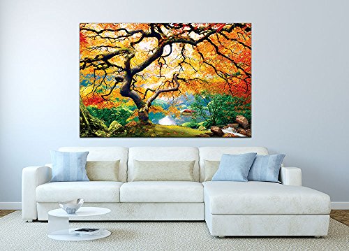 Startoshop, nachtleuchtende Leinwandbild, Wandbild Baum, Ahorn im Herbst 80 cm x 120 cm - 4