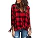 Produktbild Damen Karierte Bluse Longra Damenmode Kariert Blusenshirt Kariertes Hemd Karo Bluse Damenbluse V-Ausschnitt Hemdbluse Stretch Tunika Bluse Langarmshirt Freizeit Plaid Shirt Oberteil Tops (Red, L)
