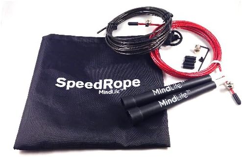 Agility Speed Skipping Jump Rope with FREE Spare Wire, FREE Adjustment Tools and FREE Carry Case for Fat Burning Cardio Fitness Dance Aerobics Plyomentric Pilates Fat burning Boxing MMA Speed 7 Minute CrossFit 3m Cable Lightweight Double Unders (Black, Agility)