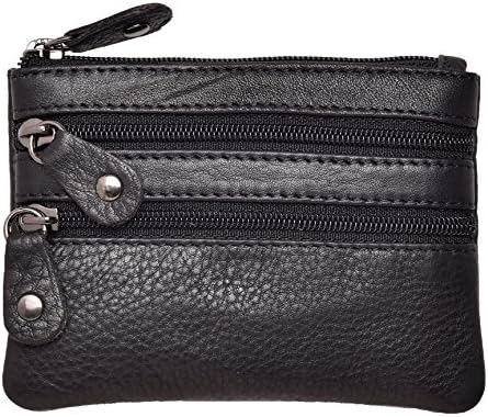 Arnicus Genuine Grained Leather Triple Zipped Leather Pouch with Dual Key Loops in Black