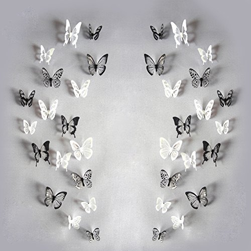 18 Stück 3D Schmetterling Wandtattoo DIY Wandstickers Wanddeko Wandaufkleber Weiß und Schwarz - 3