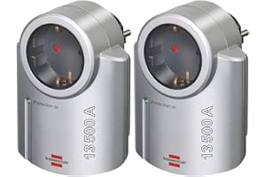 LED UNIVERSUM Brennenstuhl PRIMERA-Line - Adaptador de corriente con protección contra sobretensiones (adaptador de protección para equipos eléctricos), color plateado y negro