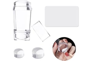 BAKEWHIZ Juego de herramientas de estampación de uñas de silicona doble, juego de sellos de uñas con raspador, sello de gelatina, herramientas para estampación de uñas y manicura francesa, DIY