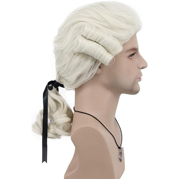 Perruque Baroque Homme - 2 Pièces Perruque Juge Lord Avec Ruban Noir | Pour Cosplay Renaissance, Halloween, Déguisement Noble (Blanc) - 8