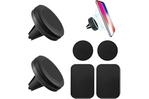 MEUKCEZ Lot de 2 Support Téléphone Magnétique Voiture Attache Téléphone Portable pour La Voiture, Porte Aimant Telephone avec Rotation à 360 Degrés, Fixation Sécurisée, pour Tableau de Bord et Ventilateurs