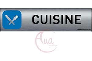 AUA SIGNALETIQUE - Plaque de porte Aluminium brossé imprimé AluSign - 200x50 mm - Double Face adhésif au dos - Impression UV directement sur l'aluminium (Pas de contre collage) (Cuisine 2)