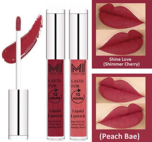 MI FASHION Pure Matte Liquid Lipstick (Cherry Red, Peach) Transferproof, Elevate Your Elegance With Upto 12hr Super Classics 3.5ml (Packs 2)