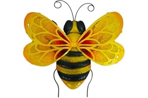 Liffy Bee Garden Ornaments Outdoor, Indoor Room Home Metal Artworks for Wall, Fence Glass Art Sculpture Hanging Decorations Outside for Patio, Yard, Bedroom, Living Room