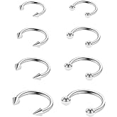 8Pcs 16G Stainless Steel Hinged Nose Rings Seamless Horseshoe Piercing Jewelry Lip Cartilage Piercing Jewelry for Women Men