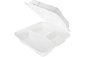 wisefood Lot de 50 bols jetables en canne à sucre - Blanc - 20 x 22 x 8,5 cm - Boîtes à repas 3 chambres avec couvercle à charnière - Vaisselle en canne à sucre biodégradable sans PLA/PE
