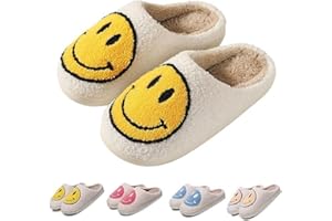 GYOSHI Smile Face Slippers for Women Men, Retro Soft Plush Lightweight Smile Face House Slippers, Indoor Outdoor Cozy Trendy Slip-On Slipper, Cute Fashion Slippers Gift Slippers