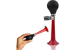 FILFEEL Sonnette Vélo, Klaxon à Air pour Vélo en Métal Chromé avec Poire à Presser 21,5 cm, Son de Trompette