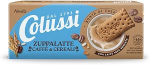 Colussi Biscotti Secchi Zuppalatte Caffè e Cereali - Con Caffè 100% Robusta - Farina e Latte Italiani – Senza Olio di Palma - Fonte di Fibre - Buoni da Inzuppare - Confezione da 250 g