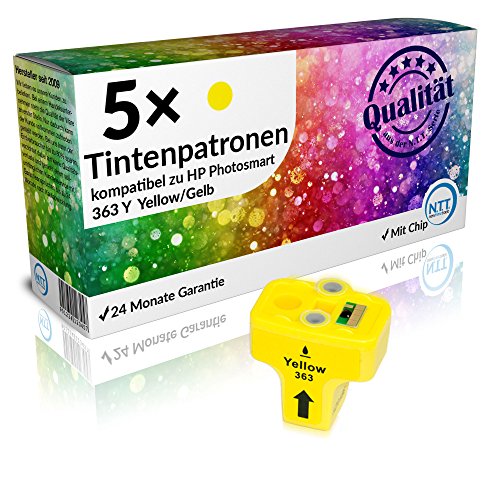 N.T.T.® - 5x Stück XL Tintenpatronen / Druckerpatronen kompatibel zu HP 363 Y Gelb / Yellow, Sparpack