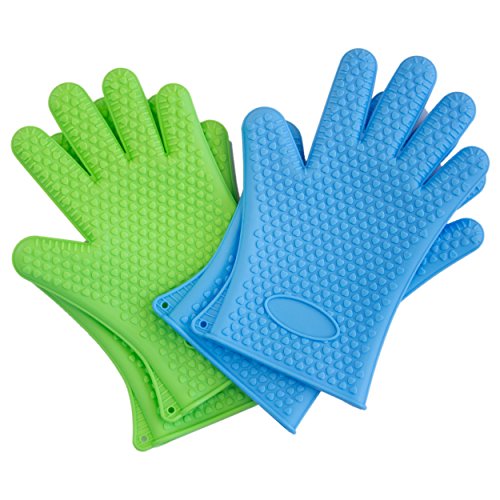 Silikon Handschuhe in blau | Grillhandschuhe · Ofenhandschuhe · Topfhandschuhe | Schutzhandschuhe mit Noppen in Herzform | 2er Set